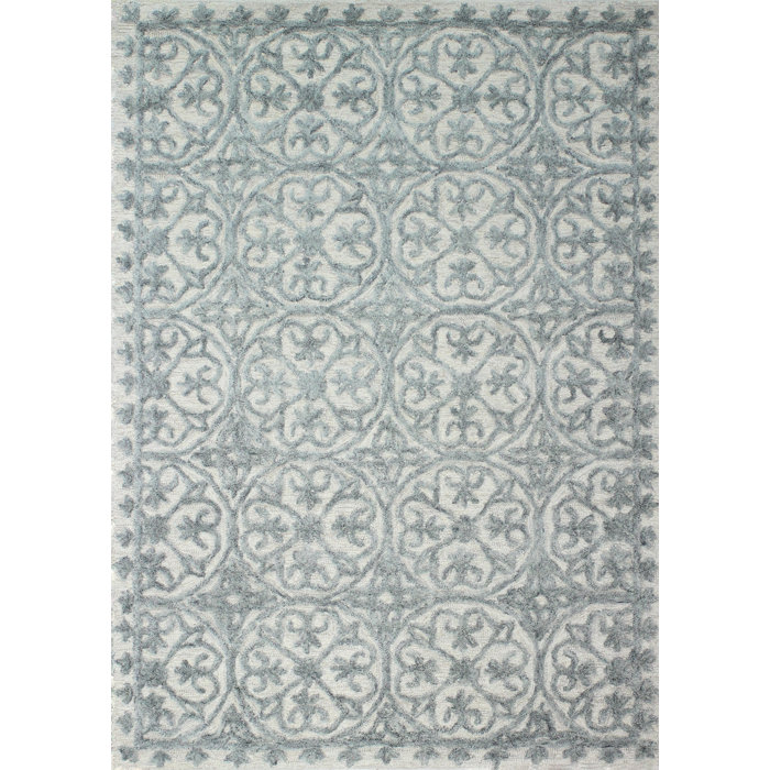 Lark Manor Ambreal Geometric Handmade Tufted Wool Area Rug in Slate